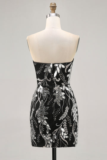 Sparkly Black Bodycon Sequins Short Homecoming Dress with Beading